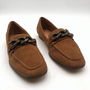 Crown Vintage Brown Suede Loafers with Chain Detail